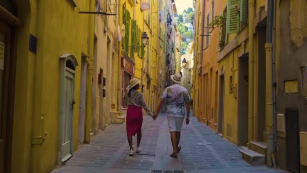 Menton Γαλλία Ζευγάρι Ανδρών Και Γυναικών Διακοπές Στο Cote Azur — Αρχείο Βίντεο