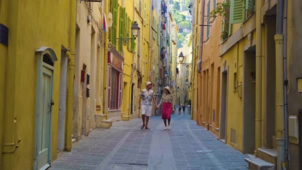 Menton Frankreich Paar Männer Und Frauen Urlaub Der Cote Azur — Stockvideo