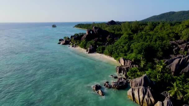 Anse Source Dargent Beach Digue Seychely Tropická Pláž Při Západu — Stock video