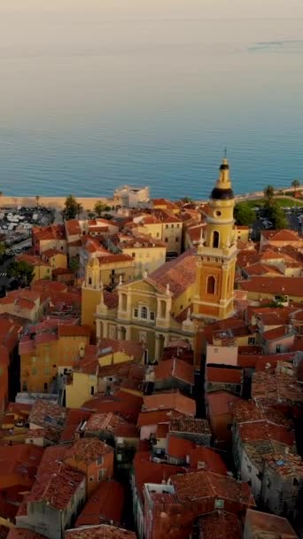 Colorido Cidade Velha Menton Riviera Francesa França Drone Vista Aérea — Vídeo de Stock