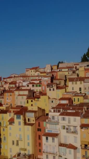 Kolorowe Stare Miasto Menton Francuskiej Riwierze Francja Drone Lotu Ptaka — Wideo stockowe