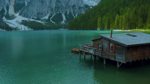 Lago Braies Italia Pragser Wildsee Tirol Del Sur Dolomitas — Vídeos de Stock