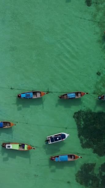 Koh Lipe Thajsko Letecký Pohled Longtail Lodě Oceánu Úžasné Tropické — Stock video