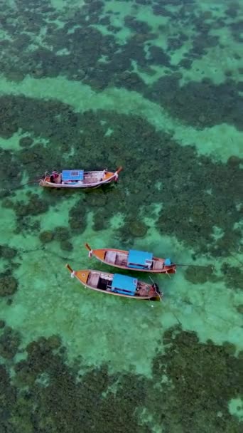 Koh Lipe Thailand Aerial View Longtail Boats Ocean Amazing Tropical — стокове відео