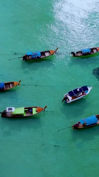 Koh Lipe Thailandia Veduta Aerea Barche Longtail Nell Oceano Color — Video Stock