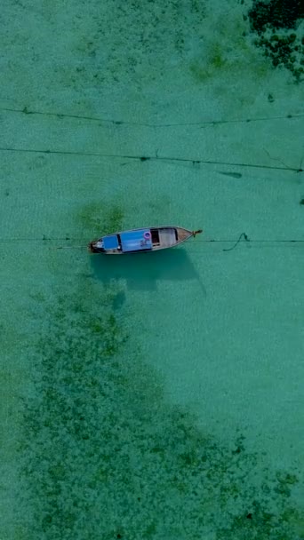 Koh Lipe Thailand在阳光普照的蓝绿色大海中看到的长尾船 — 图库视频影像