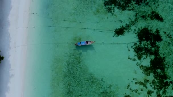 Koh Lipe Ταϊλάνδη Αεροφωτογραφία Του Longtail Βάρκες Στο Τυρκουάζ Χρώμα — Αρχείο Βίντεο