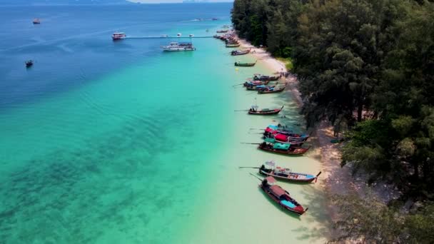 泰国Trang的Koh Kradan岛的空中景观 夏季有珊瑚礁和草屋色海洋的热带海滩 — 图库视频影像