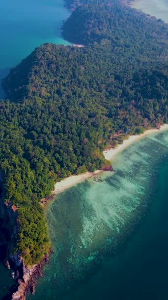 Légi Kilátás Koh Kradan Sziget Trang Thaiföld Trópusi Strand Korallzátonnyal — Stock videók