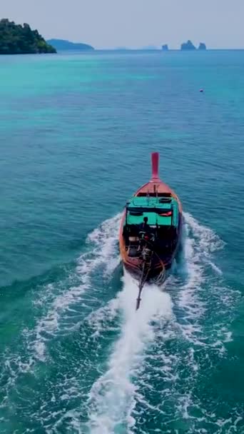 Longtail Hajó Sziget Koh Kradan Sziget Trang Thaiföld Trópusi Strand — Stock videók