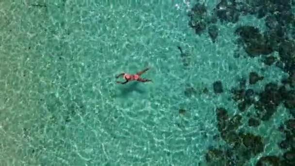 Ázsiai Nők Úszás Egy Korallzátony Légi Kilátás Koh Kradan Sziget — Stock videók