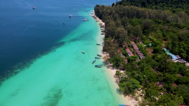 Drone Vista Aérea Ilha Koh Kradan Trang Tailândia Praia Tropical — Vídeo de Stock