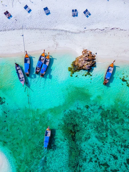 Drone Vista Sulla Spiaggia Koh Lipe Isola Thailandia Longtail Barche — Foto Stock