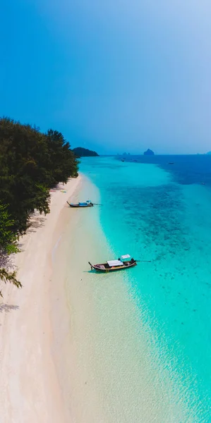 Wyspa Koh Kradan Białą Tropikalną Plażą Turkusowym Oceanem Drone Widok — Zdjęcie stockowe