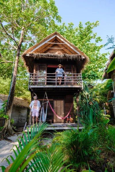 Bungalow Sur Plage Une Île Thaïlande Une Villa Bois Sur — Photo