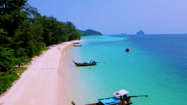 Isla Koh Kradan Sur Tailandia Con Barcos Cola Larga Playa — Vídeos de Stock