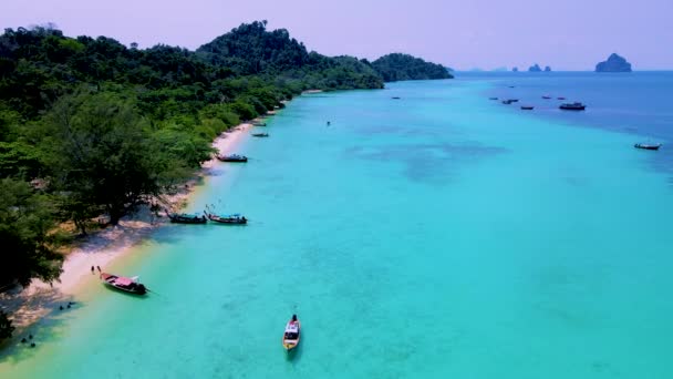 Koh Kradan Island Sul Tailândia Com Barcos Cauda Longa Turqouse — Vídeo de Stock