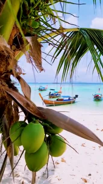 Koh Lipe Thailand Aerial View Longtail Boats Green Quoise Colored — 图库视频影像