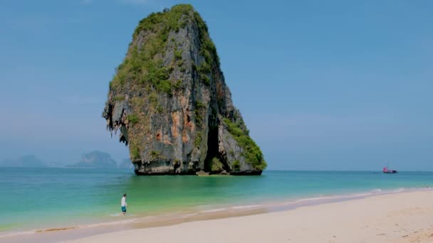 Railay Beach Krabi Thajsko Tropická Pláž Railay Krabi Panoramatický Pohled — Stock video