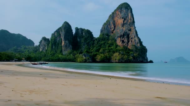 Railay Beach Krabi Thailand Den Tropiska Stranden Railay Krabi Panoramautsikt — Stockvideo