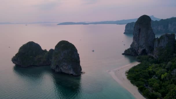 Railay Beach Krabi Thailand Gün Batımı Tayland Daki Raileylerin Uçağından — Stok video