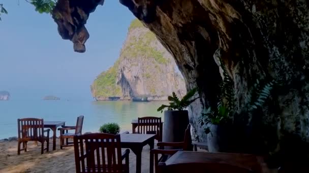 Grottoen Restaurant Stranden Railay Beach Krabi Thailand Sommerdag – Stock-video