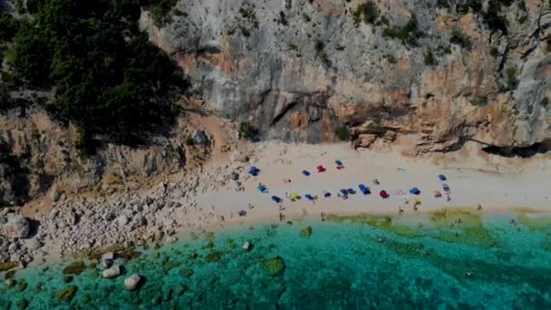 이탈리아 사르데냐 나이아 비리올라 근처의 과푸른 해변에서 일광욕하는 사람들 여름휴가를 — 비디오