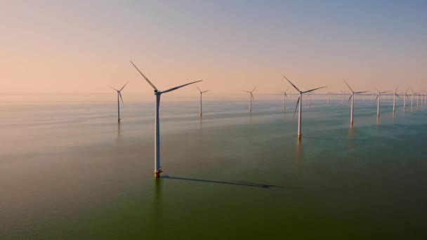 Větrné Turbíny Jezeře Ijsselmeer Nizozemsku Větrný Park Flevolandu — Stock video