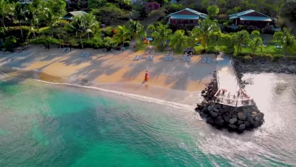 Het Strand Van Saint Lucia Castries Van Boven Met Luxe — Stockvideo