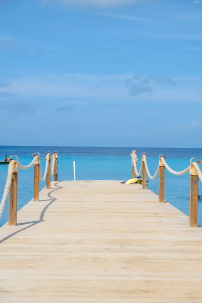 Curaçao Île Des Caraïbes Jetée Bois Dans Océan Plage Kokomo — Photo