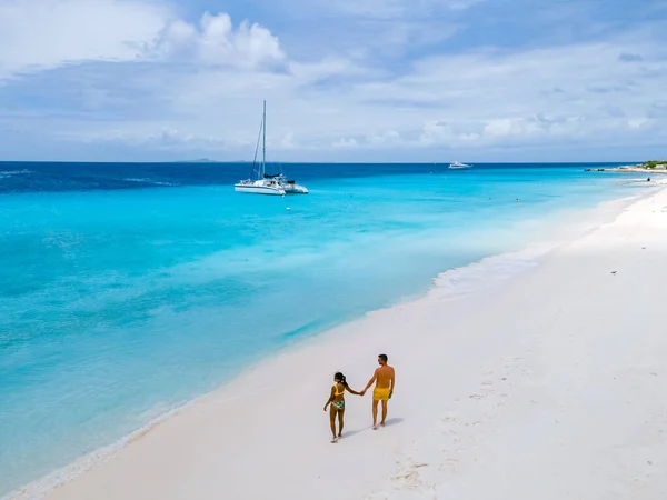 Widok Lotu Ptaka Wyspę Klein Curacao Tropikalną Plażą Karaibach Para — Zdjęcie stockowe