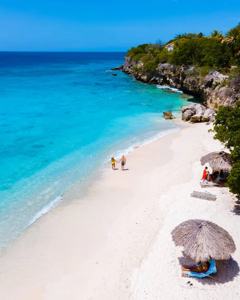 Playa Kalki Curacau Bílá Pláž Modrým Tyrkysovým Oceánem Dron Letecký — Stock fotografie