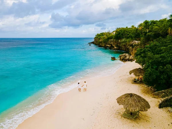 Playa Kalki Curacao Biała Plaża Niebieskim Turkusowym Oceanem Drone Widok — Zdjęcie stockowe