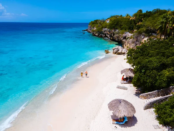Playa Kalki Curacau Bílá Pláž Modrým Tyrkysovým Oceánem Dron Letecký — Stock fotografie