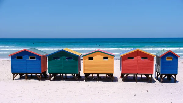 Colorida Casa Playa Playa Muizenberg Ciudad Del Cabo Cabañas Playa — Foto de Stock