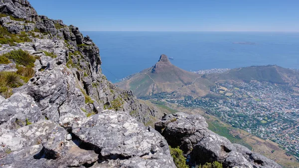 Uitzicht Vanaf Tafelberg Kaapstad Zuid Afrika Uitzicht Oceaan Leeuwen Hoofd — Stockfoto