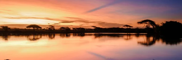Закат Озера Бассейна Саванне Южной Африке Kwazulu Natal Красивый Закат — стоковое фото