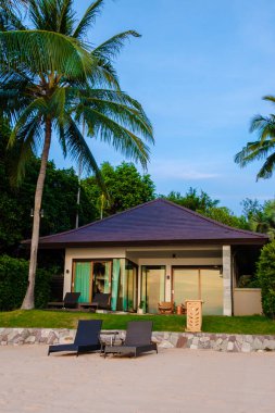 Yüzme havuzlu modern bir ev sahilde modern bir havuz villası okyanus manzaralı lüks bir villa.