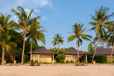 Yüzme havuzlu modern bir ev, plajda modern bir havuz villası, lüks bir villa..