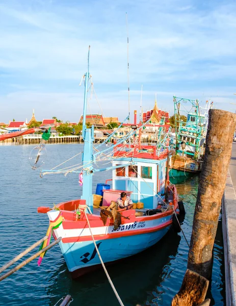 Bangsaray Pattaya Thailand May 2023 Colorful Wooden Fishing Boats Sunset — Stock Photo, Image
