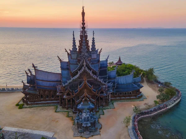 Sanctuary Truth Pattaya Thailand Wooden Temple Ocean Sunset Beach Pattaya — Stock Photo, Image
