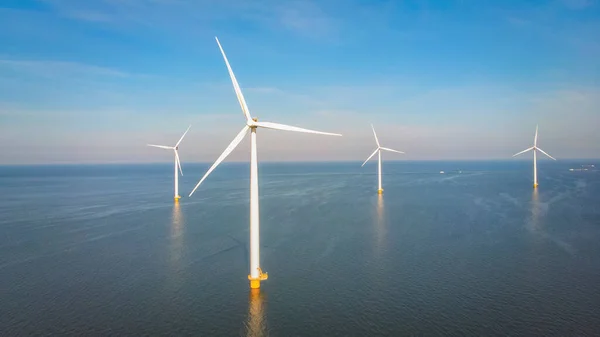 Park Wiatraków Westermeerdijk Holandia Turbina Wiatraków Błękitnym Niebem Oceanie Zielona — Zdjęcie stockowe
