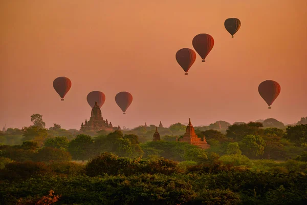 Bagan Myanmar Východ Slunce Nad Chrámy Pagody Bagan Myanmar Východ — Stock fotografie