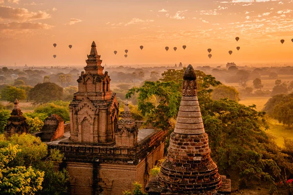 Bagan Myanmar Sonnenaufgang Über Tempeln Und Pagoden Von Bagan Myanmar — Stockfoto