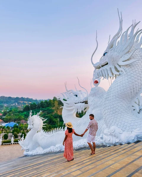 Couple Visits Wat Huay Pla Kang Chiang Rai Thailand Wat — Stock Photo, Image