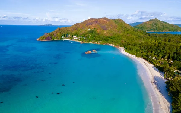 Drone Vista Aerea Sull Isola Anse Volbert Praslin Alle Seychelles — Foto Stock