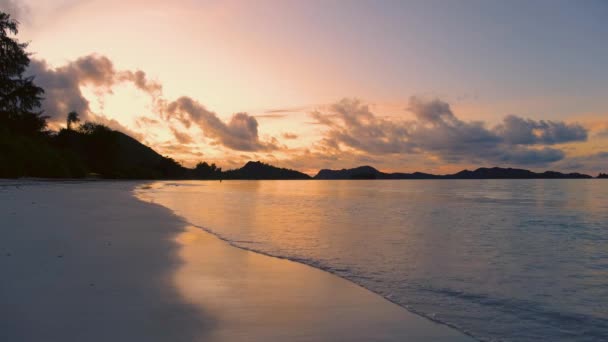 Pôr Sol Ilha Anse Volbert Praslin Seychelles Vista Aérea Anse — Vídeo de Stock