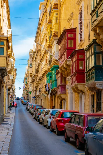 Färgglada Gator Valletta Malta Stadsresa Huvudstaden Malta Med Gator Fulla — Stockfoto