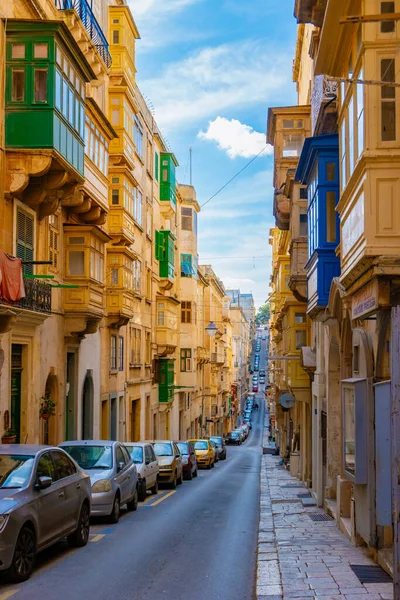 Färgglada Gator Valletta Malta Stadsresa Huvudstaden Malta Med Gator Fulla — Stockfoto
