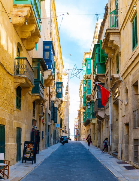 Malta December 2017 Färgglada Gator Valletta Malta Stadsresa Huvudstaden Malta — Stockfoto